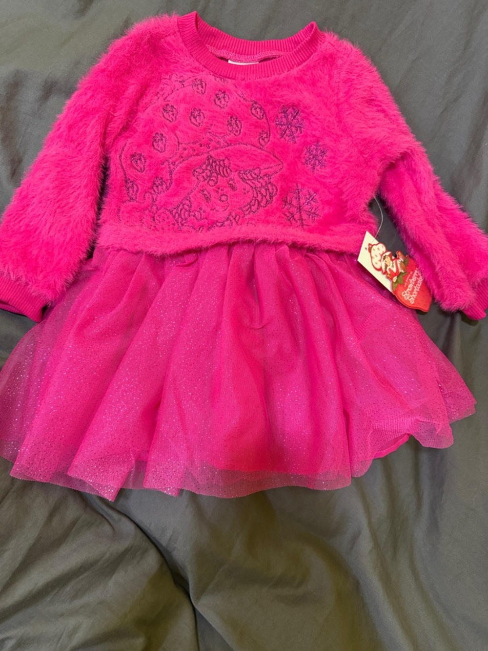 Girls' Hot Pink Fuzzy Tulle Casual Dress